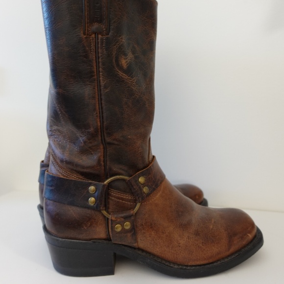 Boulet Brown Leather Western Cowboy Harness Boots Size 8 - Picture 1 of 11